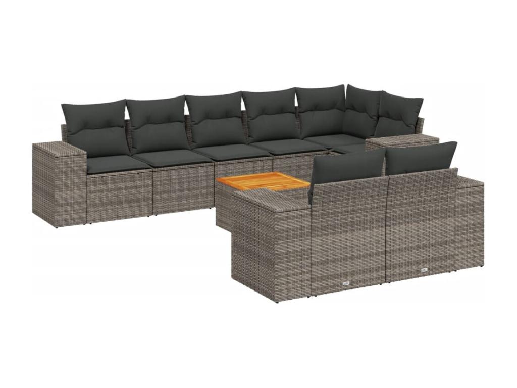 Salon de jardin 9 pcs avec coussins gris résine tressée XBPA91533