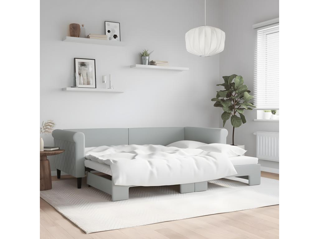 Lit de jour avec lit gigogne gris clair 90x200 cm velours ANAJ86750