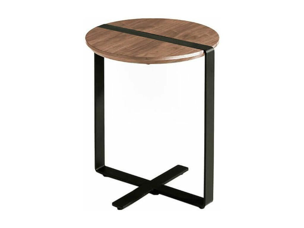 Table d'appoint bois de noyer et pieds en acier noir Boislis WFLN03844