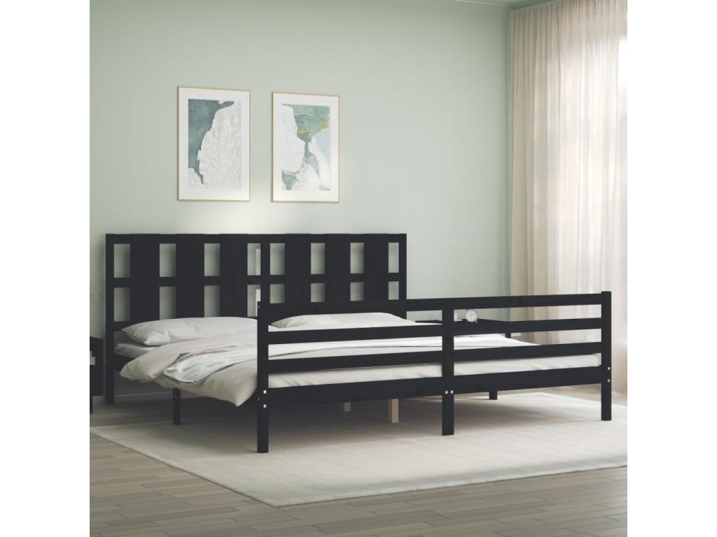 Cadre de lit avec tête de lit noir 200x200 cm bois massif TERB15389