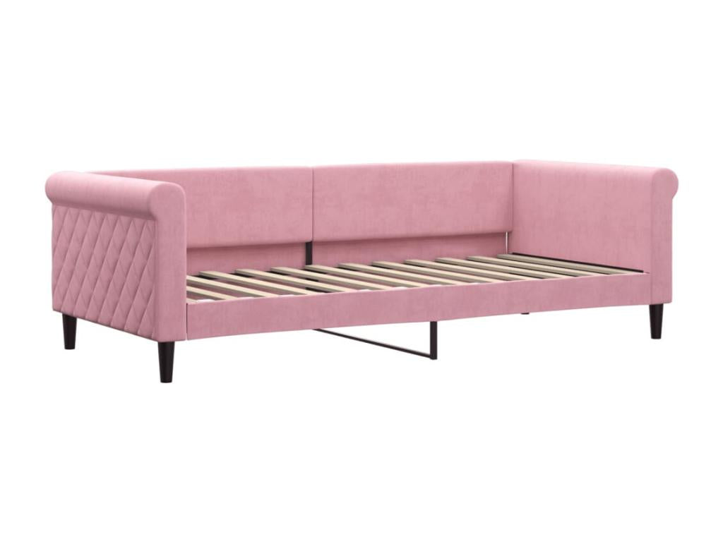 Lit de jour avec lit gigogne rose 90x200 cm velours NABM54586