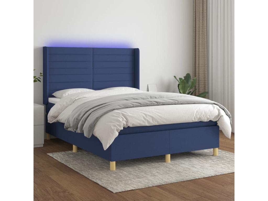 Sommier tapissier avec matelas et LED Bleu 140x190 cm Tissu QWRG35309