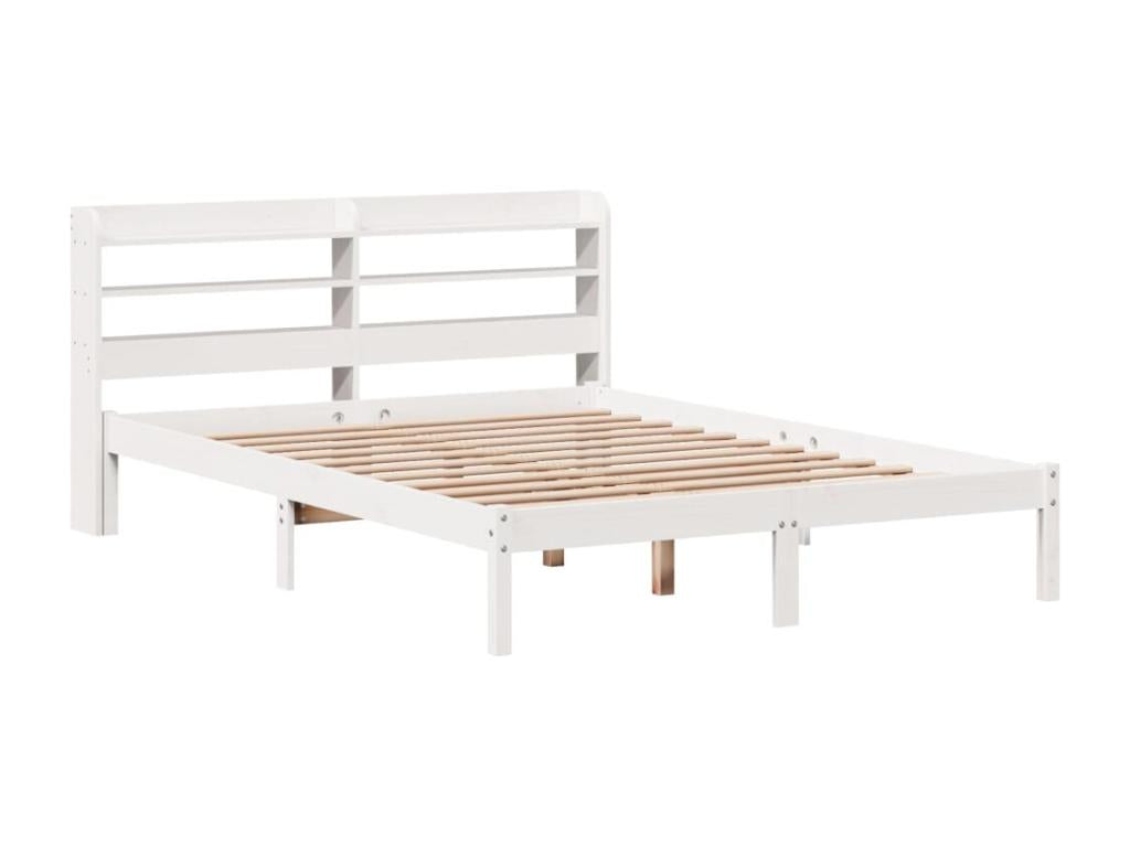 Cadre de lit sans matelas blanc 135x190 cm bois de pin massif JKRQ35586