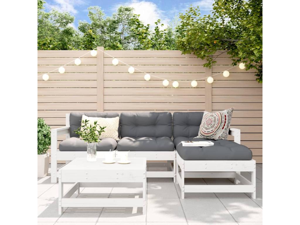 Salon de jardin 5 pièces avec coussins blanc bois massif YHMV18296