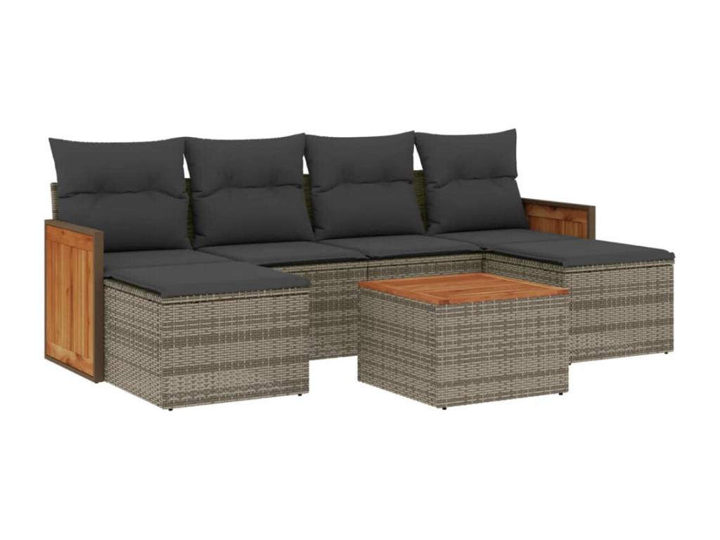 Salon de jardin avec coussins 7 pcs gris résine tressée AXIN34294